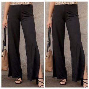 Black Wide Leg Side Slit Pants